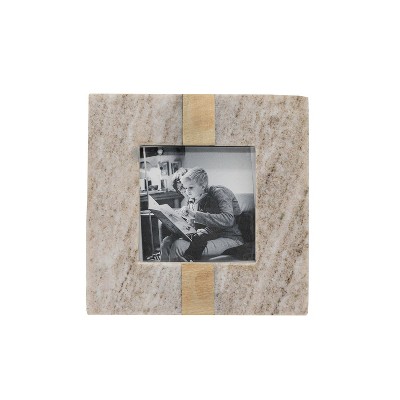 4x4 Brass Inlay Picture Frame Beige Marble, MDF, Metal & Glass by Foreside Home & Garden