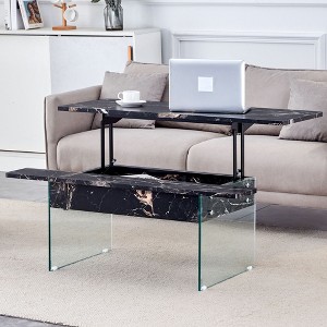 Sapphtopaz Modern Coffee Table with Flip-Top Storage Rustic Center Table with Sturdy Tempered Glass Legs Coffee Bar for Living Room, Bedroom - 1 of 4