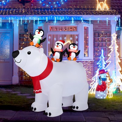 Angel Sar 5FT Inflatable Polar Bear & Penguins Christmas Decoration, LED Lighted Blow Up Yard Decor with Playful Design, Outdoor Holiday Display