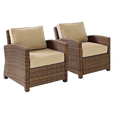 Crosley Bradenton 2 Piece Outdoor Wicker Seating Set with Sand Cushions