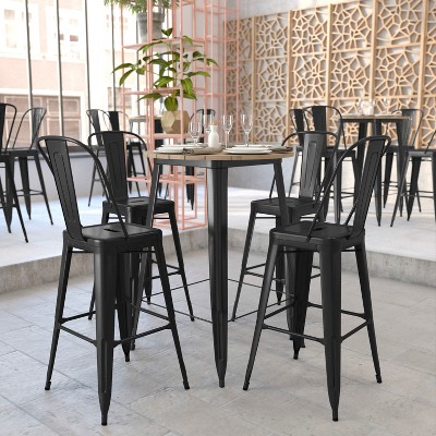 Declan 30" Round Brown Poly Resin Top Black Steel Bar Table