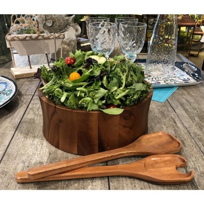 Large Acacia Wood Salad Bowl with Servers