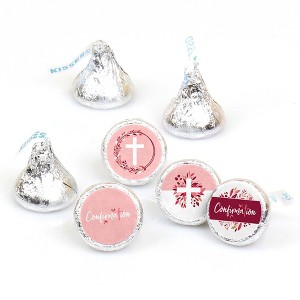 Big Dot of Happiness Confirmation Pink Elegant Cross - Girl Religious Party Round Candy Sticker Favors - Labels Fits Chocolate Candy (1 sheet of 108) - 1 of 4