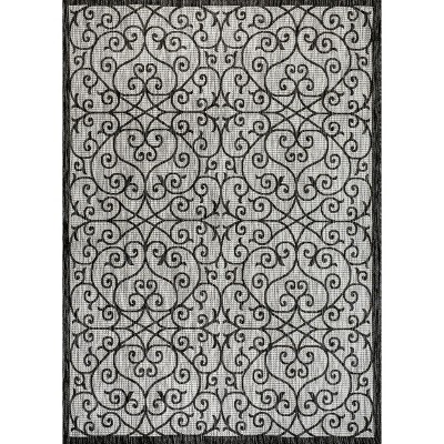 Boho-Chic Spanish Filigree Light Gray & Black 9'x12' Outdoor Rug