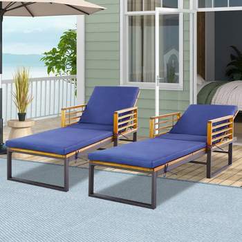 Costway Patio Cushioned Chaise Lounge Chair Adjustable Reclining Lounger Navy 800 lbs