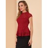 INSPIRE CHIC Women's Mock Neck Cap Sleeve Crochet Lace Peplum Blouse - 4 of 4