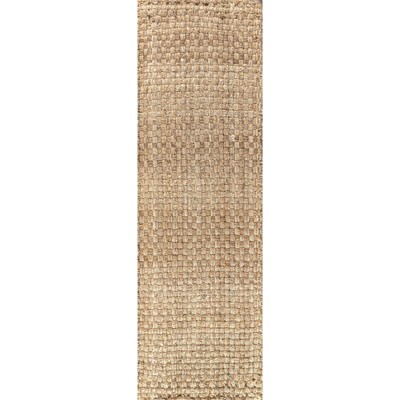 Ivory Braided Handwoven Jute Boucle Runner Rug - 2x8 Feet