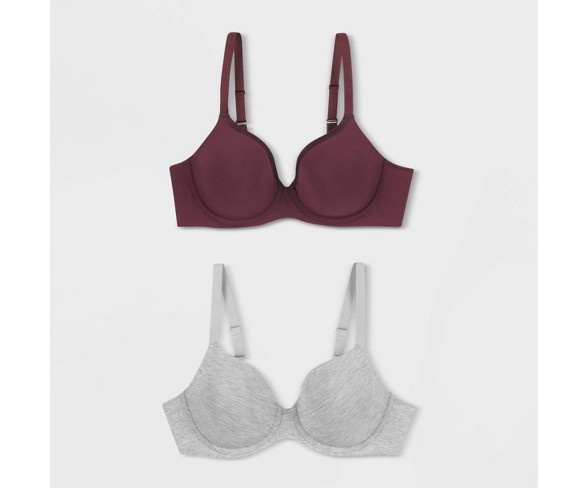 Beauty by Bali Women's 2pk T-Shirt Bras B202 - Gray Melange/Fig 42DD