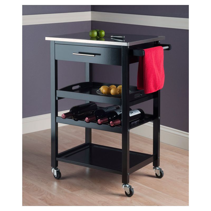 Anthony Stainless Steel Top Kitchen Cart Wood/Black - Winsome, 6 of 7
