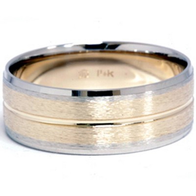 Pompeii3 Channel Brushed Wedding Band 14K Gold