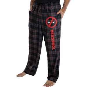 Marvel Mens' Deadpool Logo Plaid Lounge Pajama Pants Grey - 1 of 4