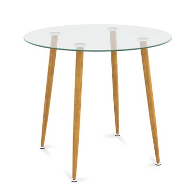 Tangkula Leisure Coffee Table Round Glass Dining Table w/ Metal Legs Kitchen Living Room