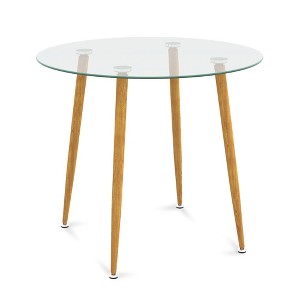 Tangkula Leisure Coffee Table Round Glass Dining Table w/ Metal Legs Kitchen Living Room - 1 of 4