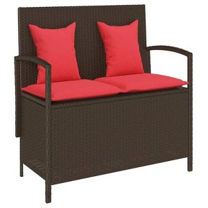 43.7"Patio Storage Bench with Cushion Brown Poly Rattan - 1 of 4