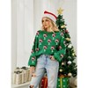 Garvee Women's Festive Jacquard Knit Pullover with Santa Motif and Statement Puff Sleeves Cozy Holiday Celebration Wear - 2 of 4