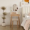 Natural Wood Makeup Vanity Desk Set with Adjustable Height & LED Mirror - 3-Tone Lighting - 2 of 4