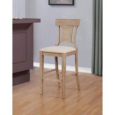 Rylan 30" Gray Wash Finish & Beige Linen Solid Wood Barstool