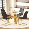 FURNIinspire Dining Sets Round Dining Set, 42" White Imitation Marble Textured Round Table Paired With 4 Black Dining Chairs With Golden Metal Legs - 2 of 4