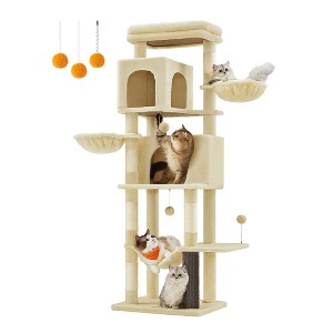 Feandrea Cat Tree, 69-Inch Tall Cat Tower for Indoor Cats, Multi-Level Cat Condo with 2 Caves, 2 Baskets, 5 Scratching Posts, Self-Groomer - 1 of 4
