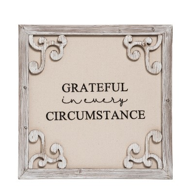 Transpac Wood 18 in. Brown Harvest Framed Gratitude Decor