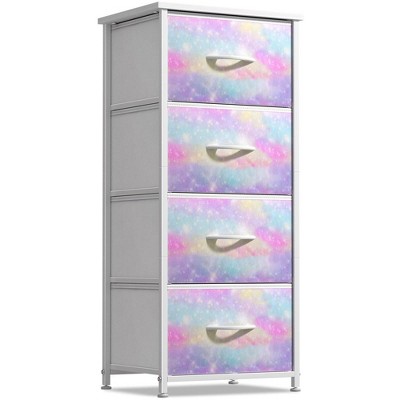 Sorbus 4 Drawers Chest Nightstand - Storage for Closet, Home, College Dorm - Features Steel Frame, Wood Top, & Fabric Bins (Rainbow Sparkle)