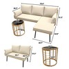 3-Piece Patio Furniture Set Conversation Rattan Set with L-Shaped Lounge Seat with Soft Pillow Cushion, Side Table, Glass Coffee Table - 4 of 4