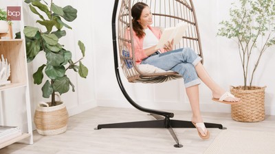Black Powder-Coated Steel Hanging Hammock C-Stand with Offset Base