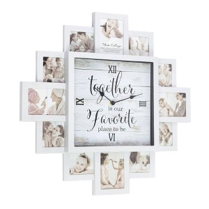 Farmhouse Shabby Chic 'Together' Picture Frame Collage Wall Clock White - American Art Decor: MDF & Plastic, Square Shape - 1 of 4