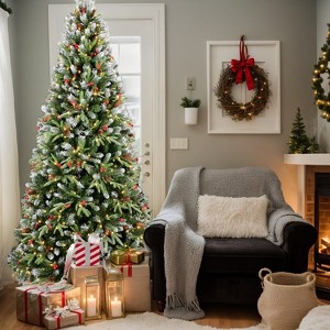 Resenkos Artificial 7ft  LED-lit Christmas Tree with 2178PE/PVC Mixed Branch Tips,Red fruit and Pine cone - 1 of 4