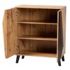 Baxton Studio Bergen Two Tone Wood 2 Door Storage Cabinet Oak Brown/Espresso: PVC Accent Cabinet with Fixed Shelves - 3 of 4