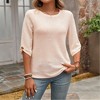 Coolmee Women's Blouses Dressy Casual 3/4 Length Sleeve Waffle Knit Long Sleeve Shirts Crew Neck Going Out Tops Outfits - 2 of 4
