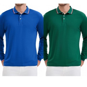INSPIRE CHIC Men's Classic Regular Fit Solid Long Sleeves Business Golf Polo Shirts 2 Packs - 1 of 4