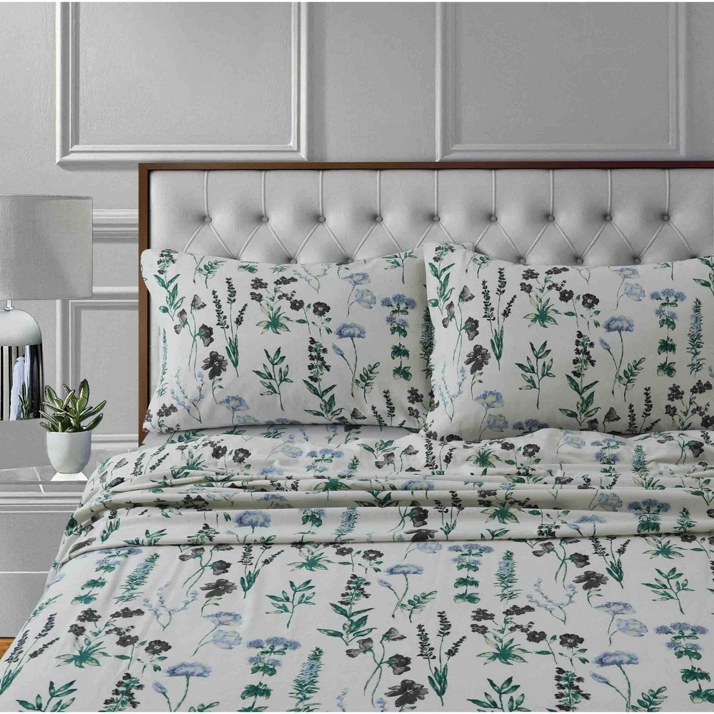 Twin Printed Pattern Extra Deep Pocket Cotton Flannel Sheet Set Floral - Tribeca Living: 100% Cotton, Machine Washable, Includes 3pc