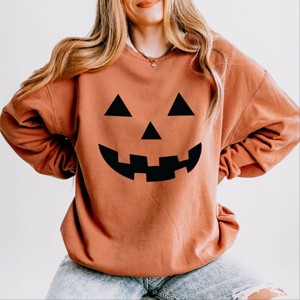 Simply Sage Market Pumpkin Face Lightweight Garment Dyed Sweatshirt - 1 of 4
