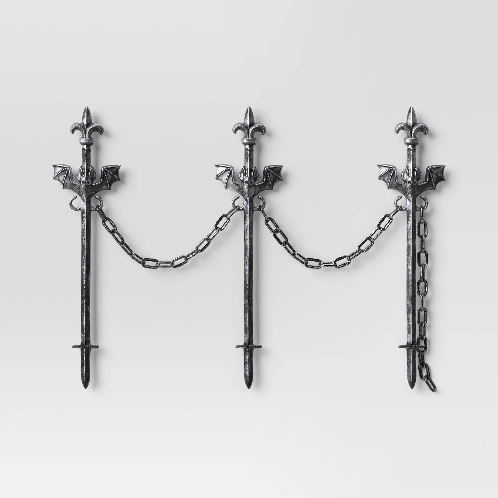 3' Bat Chain Yard Fence Stakes Outdoor Halloween Decorative Prop - Hyde and EEK! Boutique™: Black Graveyard Scene Prop