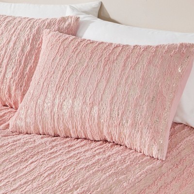 Blush and Gold Twin XL Faux Fur Duvet Cover Set