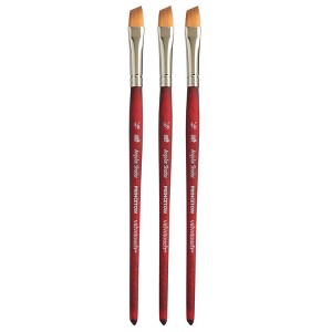 Princeton Velvetouch Angle Shader Brush, Synthetic Bristles, Short Handle Mixed Media Paint Brush, Scarlet, Size 3/8 inch, Pack of 3 - 1 of 4