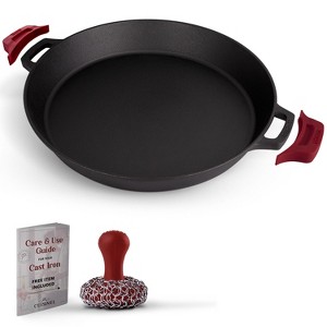 Cuisinel Cast Iron Skillet + Chainmail Scrubber - 17"-Inch Dual Handle Braiser Frying Pan + Silicone Handle Covers - 1 of 3