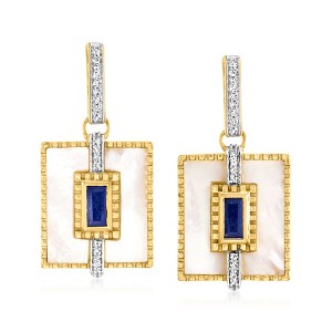 Ross-Simons Mother-Of-Pearl and 1.30 ct. t.w. Sapphire Drop Earrings With .20 ct. t.w. White Topaz in 18kt Gold Over Sterling - 1 of 3
