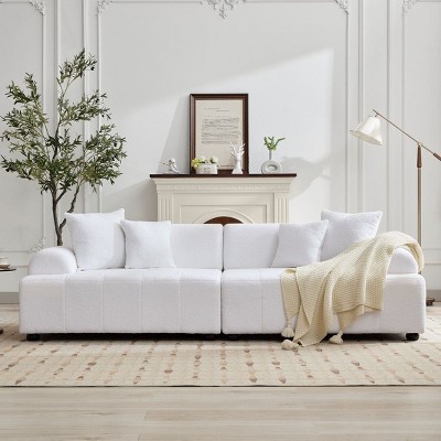 94.5 inch Wide Modern Style Tufted Sofa, Oversized Recliner Sofa with 4 Square Pillows, Modern Casual Sofa for BedRoom, LivingRoom,White