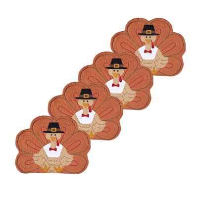 C&F Home Turkey Shaped Cotton Reversible Machine Washable Thanksgiving Placemat Set of 4