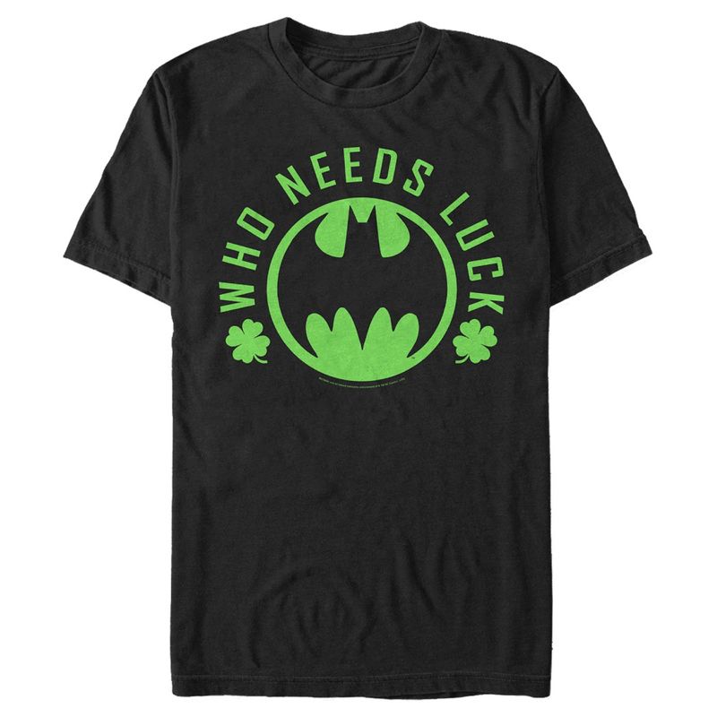 Men's Batman St. Patrick's Day Who Needs Luck Bat Logo T-Shirt, 1 of 6
