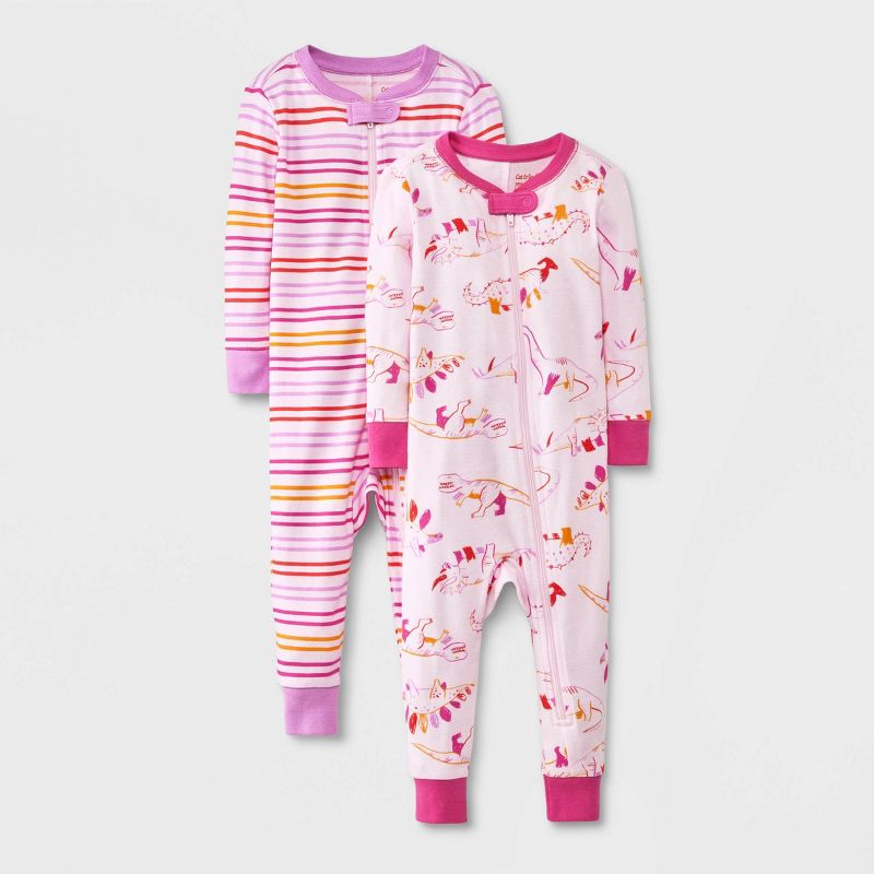 Baby Girls' 4pc Dinosaur & Striped Union Suits - Cat & Jack™ Pink, 1 of 5