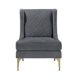Cesicia 28" x 31.5" x 36"H Dark Gray Modern Luxury Upholstery Wingback Accent Chair Gold Finish Metal Legs 1pc - 1 of 4
