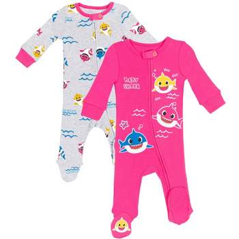Pinkfong Baby Shark 2 Pack Zip Up Sleep N' Play Coveralls Pink / Gray 