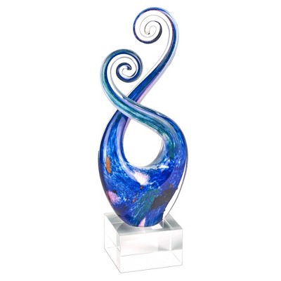 HomeRoots 12" Blue and Green Murano Glass Modern Abstract Tabletop Sculpture