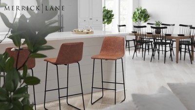 Modern Sled Base Light Gray Faux Leather Bar Stools, Set of 2