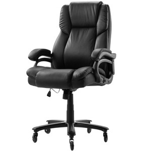 VEVOR Executive Office Chair with Knob-Control Lumbar Support, 500lb Capacity Office Chair, Height Adjustable PU Leather Reclining Desk Chairs, Black - 1 of 4