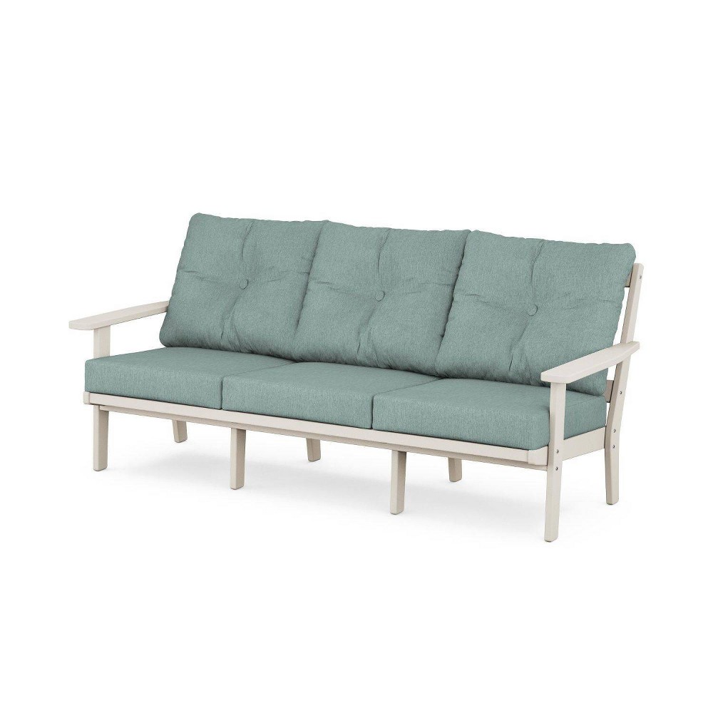 POLYWOOD Prairie Deep Seating Outdoor Patio Sofa Sand/Glacier Spa: Weather-Resistant, 3-Seater with Cushions