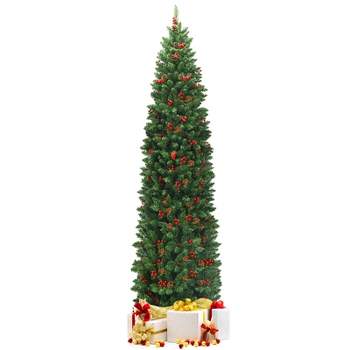 Tangkula Pencil Christmas Tree  Hinged Artificial Slim Xmas Tree with Sturdy Metal Stand